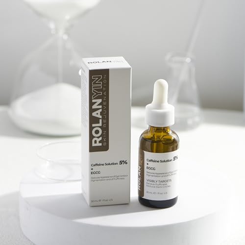 ROLANYIN Caffeine Solution 5% + EGCG Eye Serum for Puffiness Reduction Dark Circle Treatment Hydrating Firming and Soothing Anti Aging Nourishing Formula Eye Skin Care 1 Fl.Oz