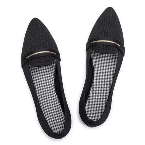 Image of Frank Mully Women's Casual Loafer Flats Slip On Loafer Shoes Comfortable Knit Flat Shoes Classics Pointy Toe Loafer Flats,for Work,Travel