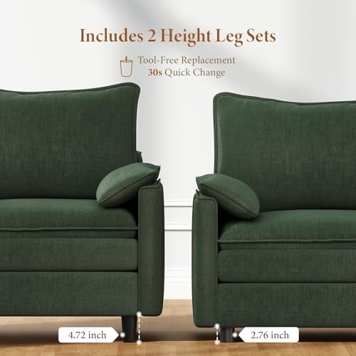 Image of Vesgantti 40 inch Single Seat Sofa, Comfy Cloud Couch Deep Seat Upholstered Couch Chenille Modern Sofa with Armrest Pillows, Easy Assembly for Living Room, Bedroom and Apartment, Green