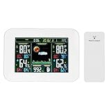 HOOBBI Funk-Wetterstation Taktgeber-Digital-Thermometer-Hygrometer Innen/Außen-Temperatur-Feuchtigkeits Max/Min Aufzeichnungen Wettervorhersage Snooze Wecker