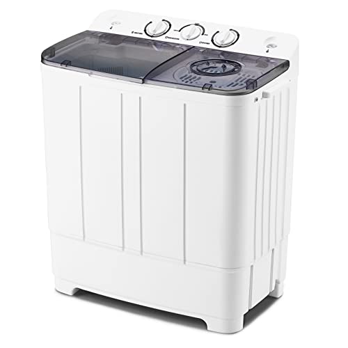 Avocahom Portable Washing Machine, 26Lbs Capacity Twin Tub Washer and Dryer Combo, Mini Compact Laundry Machine (18Lbs Washer & 8Lbs Spinner) w/Control Knobs, Built-in Drain Dump & Timer Control, for Home/RV/Dorm/Apartment, Grey & White