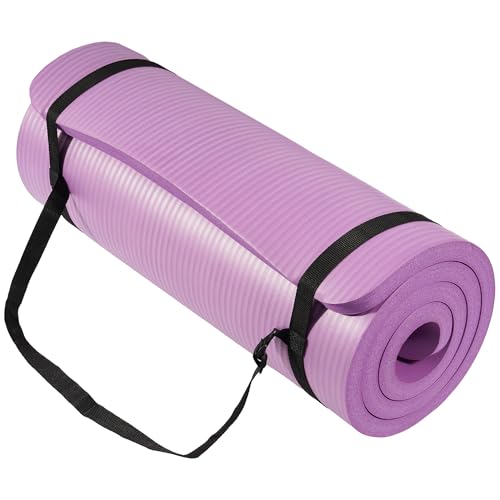 Signature Fitness Yoga Mat,Pilates & Exercise Mat,Extra Thick 1" High-Density Foam Workout Mat with Easy-Cinch Carrying Strap for Home & Gym Workouts,Taro Purple