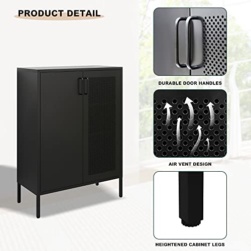 Holtico 42“ Metal Storage Cabinets,Sideboard Buffet Cabinet,Adjustable Metal Cabinets With Doors And Shelves,Modern Metal Cabinet For Garage,Office,Kitchen,Living Room,Pure Black #TOP2