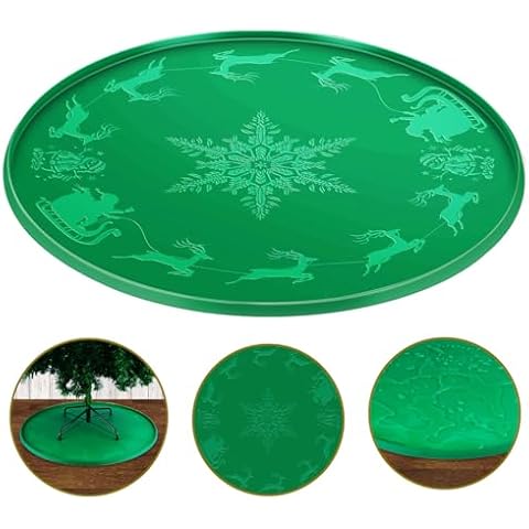 LURKA 31 Inch Christmas Tree Stands Mat with Embossed Christmas Design, Heavy Duty Christmas Tree Floor Protector, Waterproof Under Tree Pad for Christmas Tree Stand, Christmas Tree Floor Mat （Green） Cover