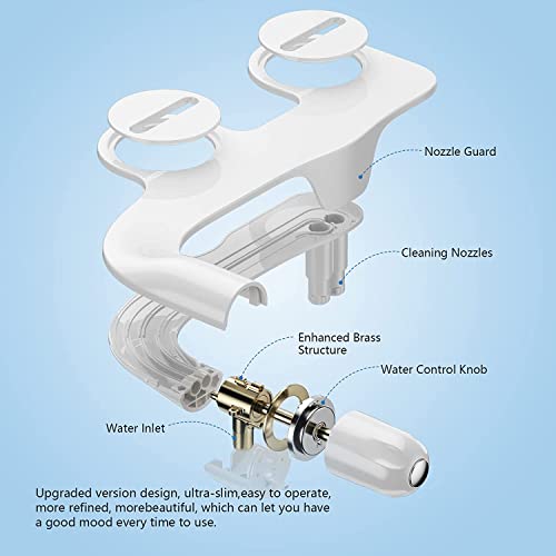 Ultra-Slim Bidet Attachment For Toilet, Bidet Toilet Seat Attachment Sprayer Non-Electric With Dual Nozzle(Feminine/Posterior Wash),Easy To Install(White & Dull Gold) #TOP4