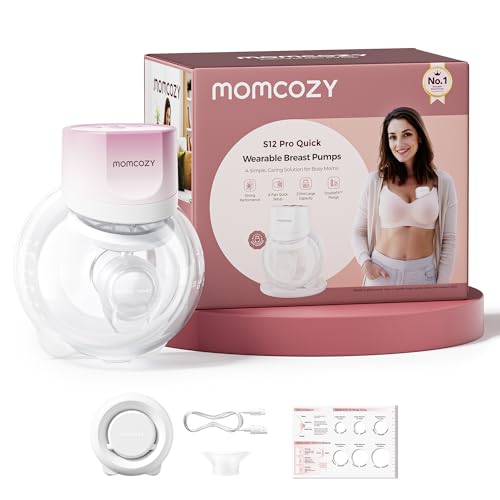 Momcozy Tire Lait S12 Pro Quick, Tire Lait Electrique Main Libre Sans Fil et à Porter, DoubleFit™ Hybrid Flange, 3 Modes & 9 Niveaux, Pompe Portable avec...