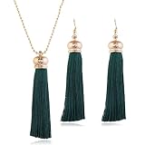 YAZILIND Faden Quasten Halskette Ohrringe Set Schmuck Frauen Ethnic Bohemian Vintage Sets (Dunkelgrün)