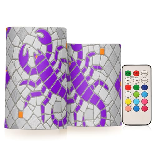 SyXIOP Velas decorativas parpadeantes estilo Escorpio, color morado y gris, funciona con pilas, luces electrónicas de cristal de imitación, impermeables, con temporizadores para Navidad al aire libre