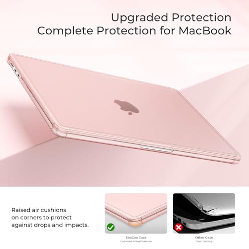 Image of EooCoo Compatible for MacBook Air 13 inch Case M5 M4 M3 M2 2026 2025-2022, Crack-resistant Corners, True-to-Device Matte Texture,Hard Shell Laptop Cover for Mac Air 13.6 inch A3449 A3240 A3113 A2681, Pink