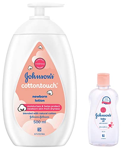 Image of Johnson's CottonTouch Newborn Baby Lotion, 500ml, Made With Natural Cotton For Baby's Delicate Skin, pH Balanced, Hypoallergenic, Paraben Free Moisturizer & Non-Sticky Baby Oil (Clear, 500ml)
