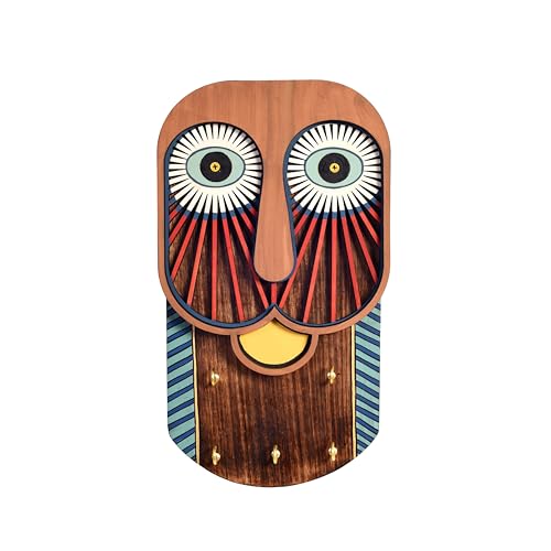 Image of AAKRITI ART CREATIONS Key Holder, Coco Tiki Mask Key Hanger | Rustic Wooden Wall Organizer with 5 Hooks | New Home Gifts | Multifunctional Entryway Decor Item
