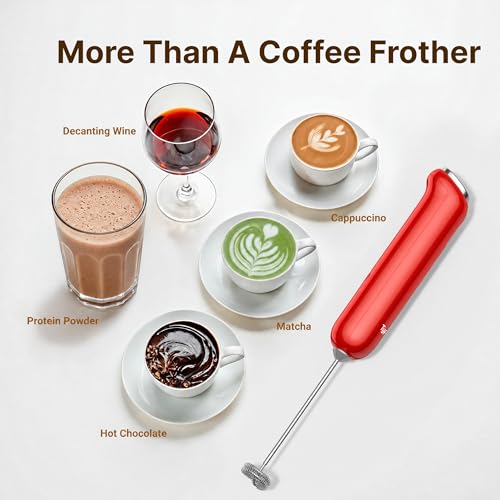 Image of InstaWhisk Milk Frother with Variable Speed, Rechargeable Coffee Frother Wand with Detachable Double Whisk, Handheld Electric Stirrer for Latte, Cappuccino, Matcha, Almond Milk, Protein, Red