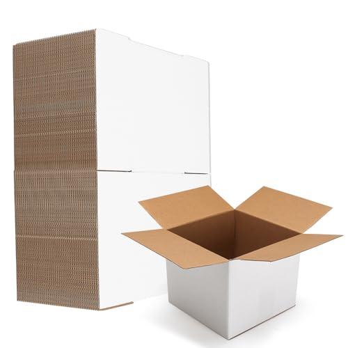 Image of HORLIMER 40 Pack 5x5x5 Shipping Boxes, White Corrugated Cardboard Box for Mailing, Packaging, Small Business