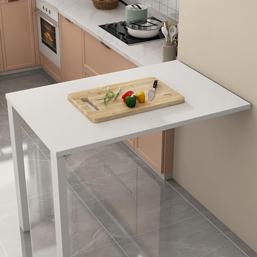 Wall Mounted Drop Leaf Table,Wall Mounted Folding Table,Heavy Duty Small Folding Wall Table, for Small Spaces,Home Office,Dining,Laundry,Kitchen,Bar,White,75×60cm(30×24in)