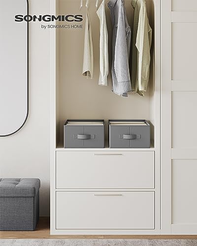 SONGMICS Set of 2 Large Size Wardrobe Clothes Organizers, 6-Compartment Foldable Drawer Organizers with Handles, 16.5 x 11.8 x 6.7 Inches, for Pants, Sweaters, Jeans, Dove Gray URUS009G02 - Image 3