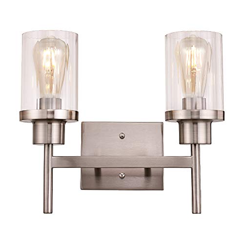 Exclusive Discount 🔥 YAOHONG Modern 2-Light Wall Sconce Light 13.8" Wide Bathroom Vanity Light in Satin Nickel with Clear Glass for Hallway Stairs Living Room Kitchen Wall Mounted Light Fixture