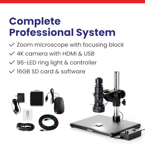 Image of AmScope H800 Series Zoom Digital Inspection Monocular Stereo Microscope 0.7X-5X Magnification on Pillar Stand with 4K HDMI Camera and 96-LED Ring Light