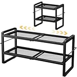 Gasvadivum 2 Tier Expandable Shoe Rack for Closet, Adjustable Heavy Duty Metal Shoe Organizer Shelf for Entryway, Stackable Shoe Stand Holder for Garage, Bedroom, Door Entrance, Black