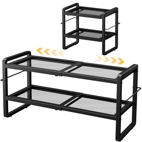 Gasvadivum 2 Tier Expandable Shoe Rack for Closet, Adjustable Heavy Duty Metal Shoe Organizer Shelf for Entryway, Stackable Shoe Stand Holder for Garage, Bedroom, Door Entrance, Black