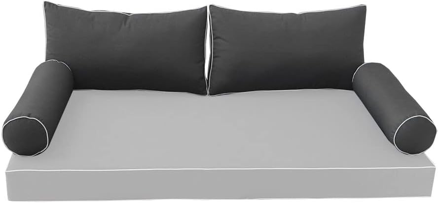 Cover ONLY Style2 Outdoor Bolster Back Pillow Slipcover Contrast Trim Crib-AD003