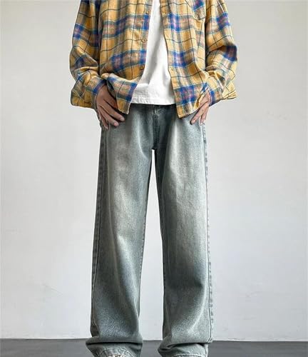 Mens Jeans Casual Long Classic Straight Denim Wide-Leg Pants Solid Colors Business Casual Wear4