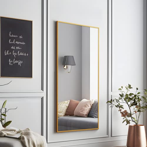 Image of NeuType Large Rectangle Wall Mirror - 47 inchx22 inch, Hanging Mirror for Bedroom, Bathroom, Living Room - Aluminum Alloy Thin Frame, Gold Finish