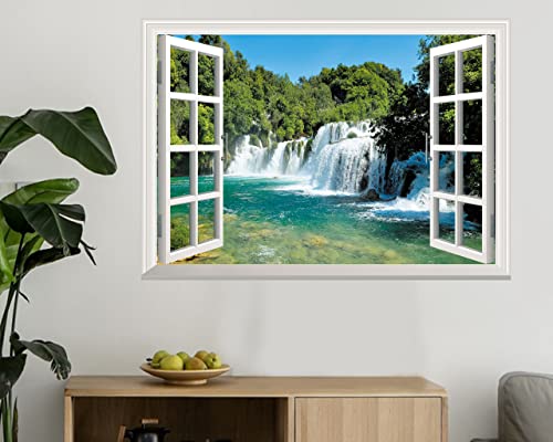 image for FLFK Fake Window Wall Sticker - Waterfall Faux Window Wall Mural for W