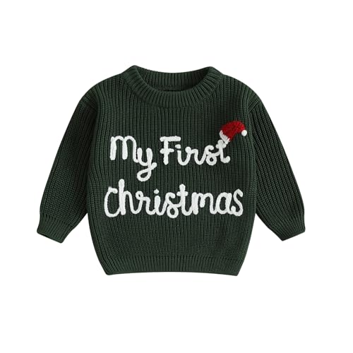 Newborn Baby Girl Boy Christmas Knit Sweater My First Christmas Tree Embroidery Winter Sweatshirt Outfit Fall Clothes