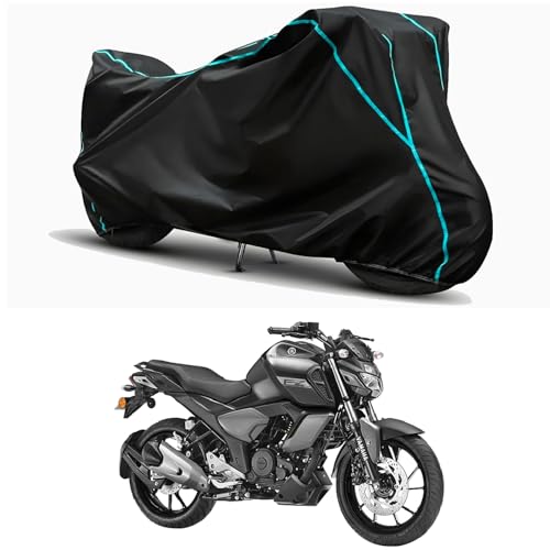 Image of Waterproof Bike Body Cover Compatible for | Yamaha FZS-FI V3 | Taffeta Fabric, Sky Piping Design, Bottom Elastic Fit | Dustproof, Sun UV & Rain Protection for All Weather.