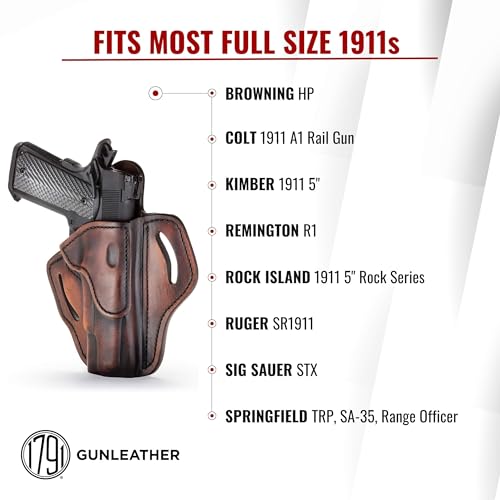 1791 Gunleather 1911 Holster, Right Hand OWB Leather Gun Holster for Belts fits All 1911 Models with 4" and 5" Barrels (Vintage) - Thumbnail 4