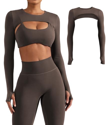 YEOREO Women Crop Top Long Sleeve Bolero Open Front Workout Cropp...