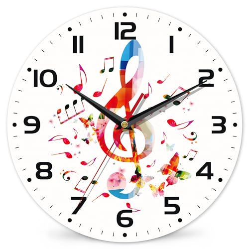 DEMACYA Clock for Living Room, Colorful Music Notes Wall Clock, Contemporary Home Decor Easy to Read Wall Clock for Living Room, Bedroom, Bathroom and Kitchen, 10 Inch