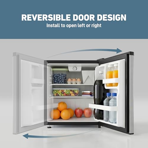 Image of West Bend Mini Fridge Compact Refrigerator for Home Office or Dorm, Auto Defrost with Reversible Door, Energy Star Rated, 1.6-Cu.Ft., Stainless Steel