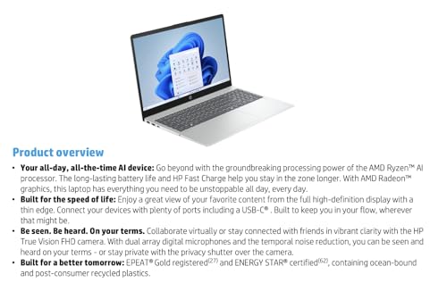 Image of HP OmniBook 3 AI Powered Laptop 15.6 inch Touchscreen IPS FHD Display (AMD Ryzen AI 5 330, 64GB DDR5, 4TB PCIe SSD, AMD Radeon 820M, Fingerprint, WiFi 6, Webcam, Bluetooth 5.4, Win 11 Home) w /USB-C Dock