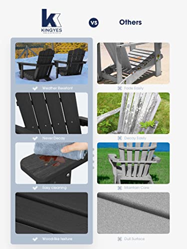 Kingyes Folding Poly Adirondack Chair, Hdpe Weather-Resistant Adirondack Chair With Embossed Surface, Black #TOP3