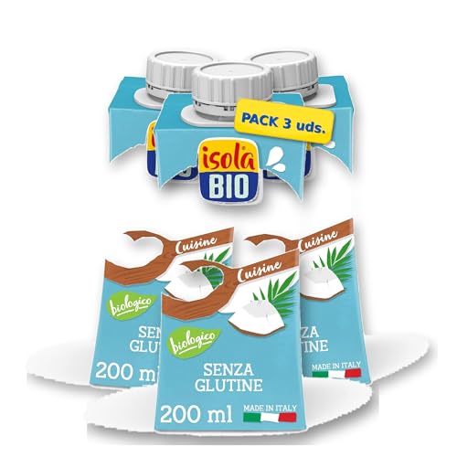 Pack 3 x Cuisine Crema de Coco para Cocinar Isola Bio Bio 200 ml (600 ml total) – Crema ecológica vegetal, textura suave y cremosa, ideal para currys y salsas, alternativa sin lactosa