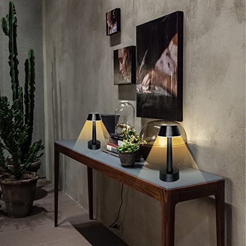 Umexus 2 Pack Rechargeable Small Cordless Table Lamp, Led Battery Operated Touch 3 Color Dimming Bedside Nightstand Desk Lamps Metal Portable Night Lights For Bedroom Bar Restaurant Outdoor Black #TOP2