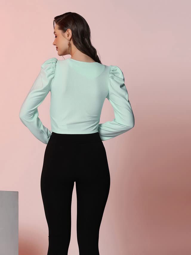 Image of Selvia Women's Knitted Cuff Sleeve Lycra Sweetheart Neck Crop Top