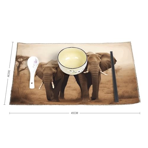 Sets de table lavables et infroissables motif éléphant en toile résistante x6