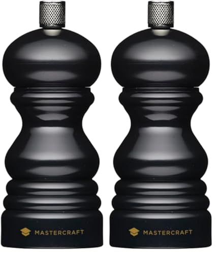 Image of MasterClass Pepper Mill or Salt Grinder with Interchangeable Cap, Plastic, Black, 12 cm (Pack of 2)