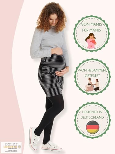 Herzmutter Umstandsrock - Rock für die Schwangerschaft - Mini-Länge - Bleistift-Umstands-Rock - aus Baumwolle - festes Material - doppellagiger Bauchteil - 6500 (Gestreift, XL)
