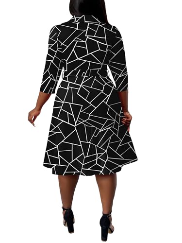 Image of FANDEE Plus Size Midi Dress for Women - Printing Summer Dresses for Wedding Guest Cocktail Party 3 /4 Sleeve V Neck(L-5XL)