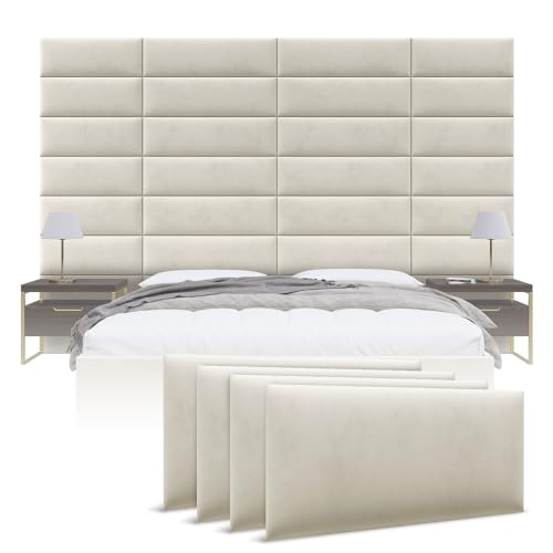 Vänt Upholstered Wall Panels - King/Cal King Size Wall Mounted Velvet Headboards - Velvet Ivory -...