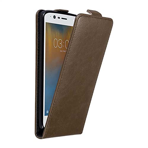 Cadorabo Hülle kompatibel mit Nokia 3 2017 Flip Design aus Premium Kunst Leder Flip Klappbare Stoßfeste Magnetische Cover Hülle für Nokia 3 2017 Tasche in Braun