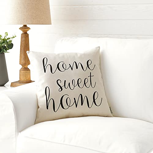 Meekio Farmhouse Pillow Covers with Home Sweet Home Quotes 18“ x 18” for Farmhouse Decor Housewarming Gifts for New Home