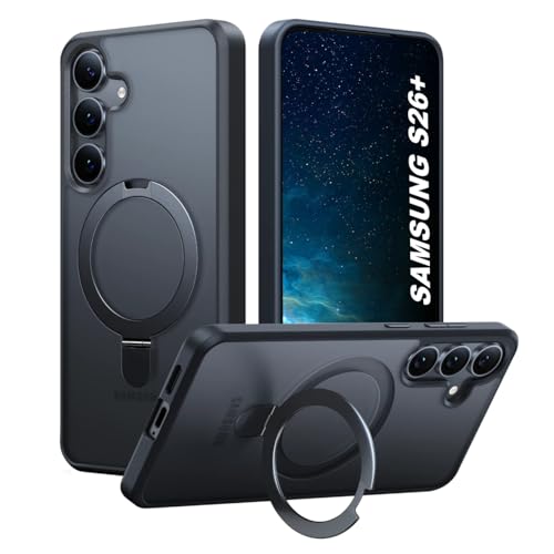 Image of AIBEX Back Cover OStand for Samsung S26 Plus 5G MagSafe Compatible | Ring Kickstand with Magnetic Alloy Ring Metal | Wireless Charging Support | Scratch Resistant Slim | Armor Protection Case - Black