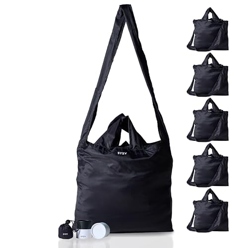 SYZY Sacola de viagem mais compacta do mundo, bolsa portátil para compras no mercado de praia - reutilizável dobrável e recheável, Preto