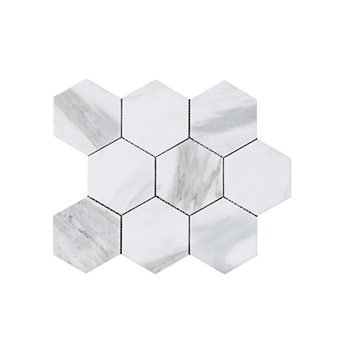 Buy Calacatta Gold Italian Marble 4" Hexagon Mosaic Tile Honed Jersey