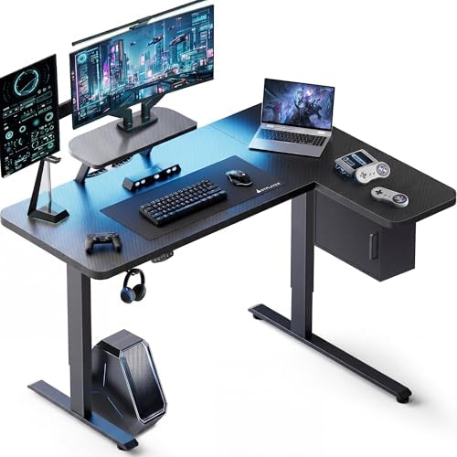（05:00時点） GTPLAYER ゲーミングデスク 電動昇降式 キャビネット付き パソコンデスク pcデスク オフィスデスク カーボン調 静音 速い 幅広い作業スペース【移動可能なモニター台付き】 安定昇降 特許取る フック付き スムーズに昇降 ケーブルマネージャー付き 高さ72-116cm調節可能 GT985-Black
