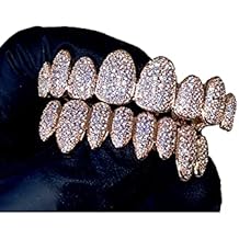 14k Rose Gold Joker Gold Grillz for Mouth Top Bottom Hip Hop - 8 Teeth Set - Grillz, Teeth Cap, Iced Out